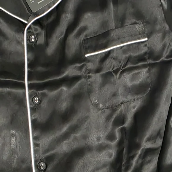 NWT Amazing Women's Black 100% Mulberry Silk  Pajama with White Piping, Size XXL - Picture 3 of 16